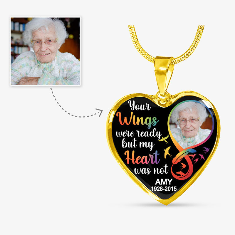 Your Wings Were Ready Necklace, Custom Photo, Luxury Heart Necklace