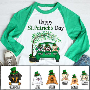 Happy St. Patrick's Day, Dogs Car, Personalized Unisex Raglan Shirt, St Patricks Day