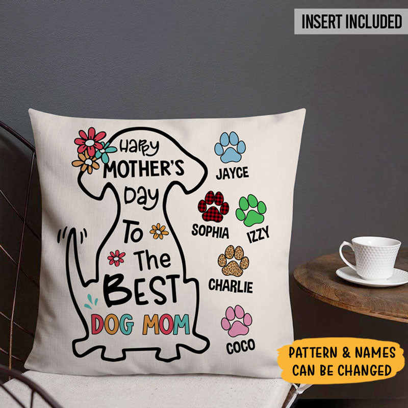Happy Mother's Day Best Dog Mom, Personalized Pillows, Custom Gift for Dog Lovers