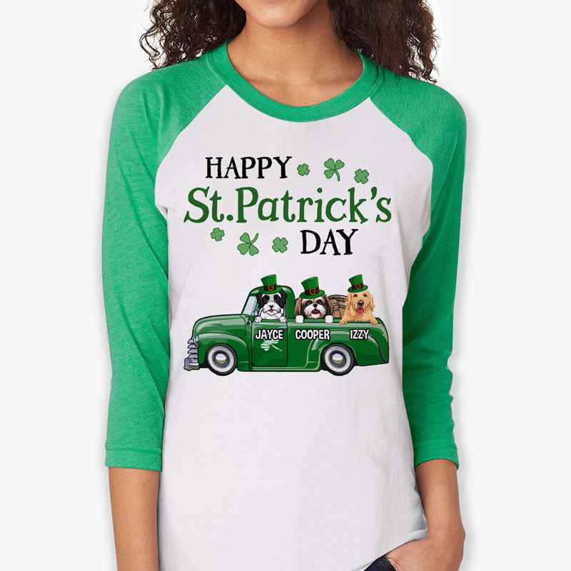 Happy St. Patrick's Day, Dogs Truck, Personalized Unisex Raglan Shirt, St Patricks Day