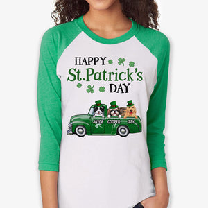 Happy St. Patrick's Day, Dogs Truck, Personalized Unisex Raglan Shirt, St Patricks Day