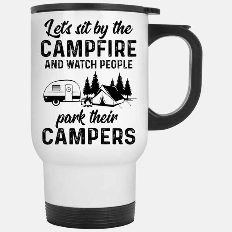 Let's Sit By The Campfire, Personalized Camping Travel Mug, Gift For Camping Couple