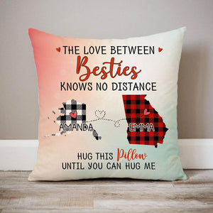The Love Between Family Knows No Distance, Hug This Pillow, Personalized State Pillow, Custom Moving Gift