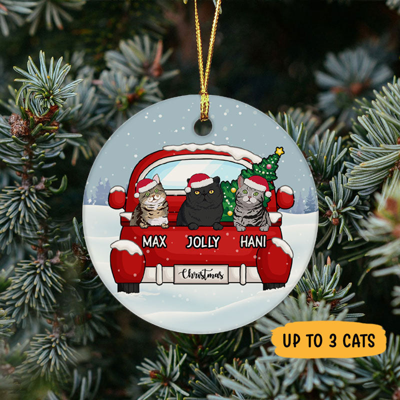 Christmas and Cats, Personalized Circle Ornaments, Custom Gift for Cat Lovers