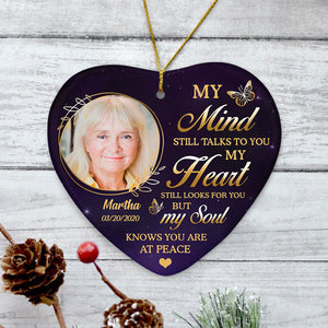 My Mind Still Talks To You, Personalized Heart Ornaments, Memorial Gift, Custom Photo Gift