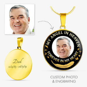 My Angel In Heaven, Luxury Picture Necklace, Unique Custom Engrave Circle Pendant