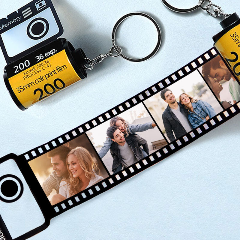 Custom Couple Photo Camera Film Roll Keychain Gifts 10 Photos