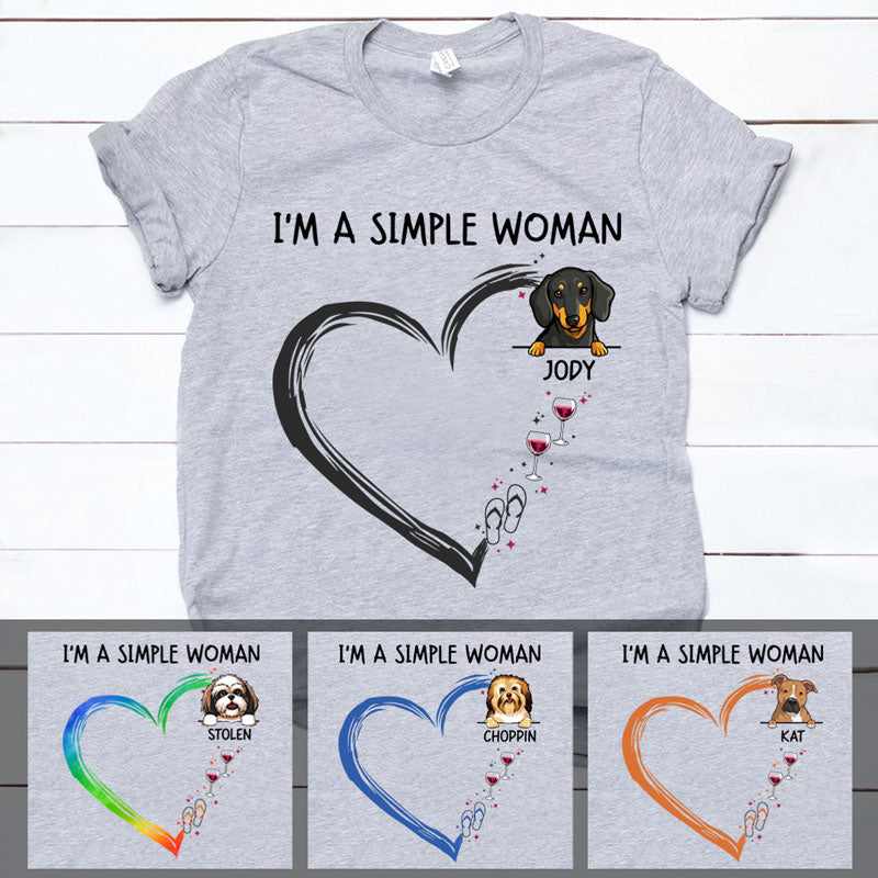 Simple Woman, Funny Custom T Shirt, Personalized Gifts for Dog Lovers