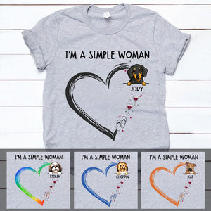 Simple Woman, Funny Custom T Shirt, Personalized Gifts for Dog Lovers
