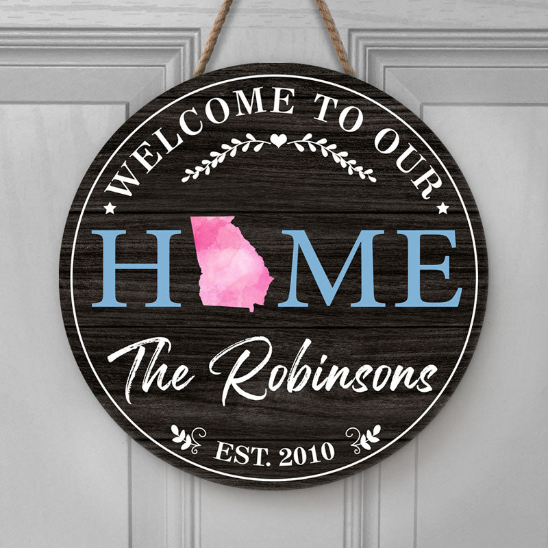 Welcome To Our Home Custom Family Name, Personalized Round Wood Sign