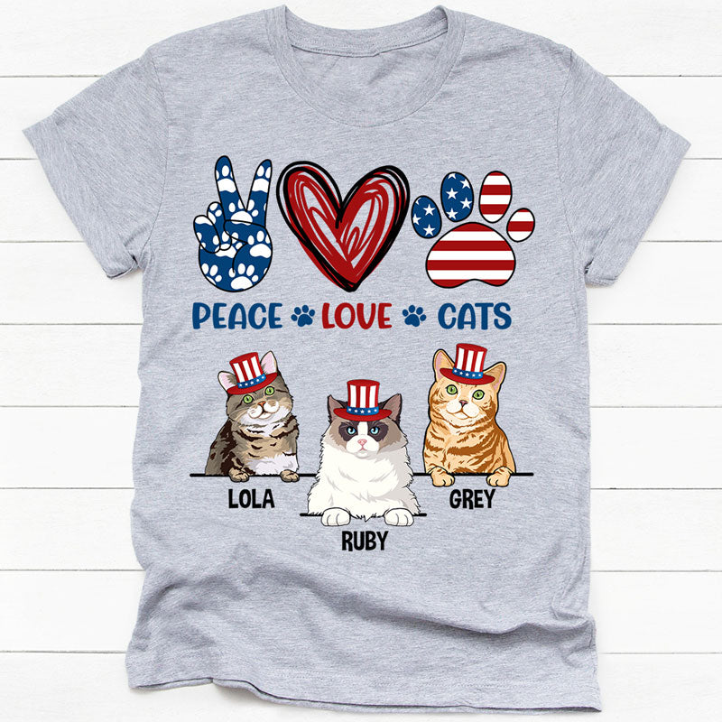 Peace Love Cats, Personalized 4th of July Shirt for Cat Lovers