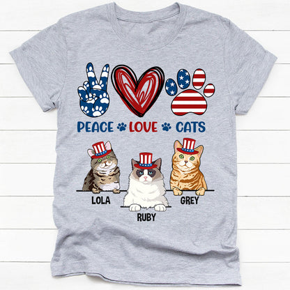 Peace Love Cats, Personalized 4th of July Shirt for Cat Lovers