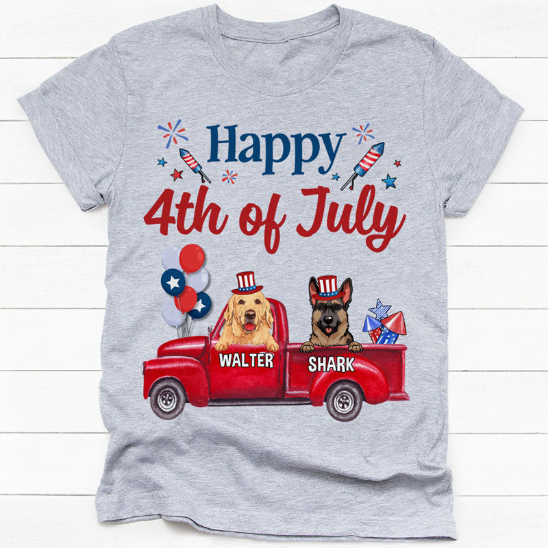 PersonalFury2 Personalized July 4th Shirt, Gift for Dog Lovers - Peace Love Dogs, 4th of July, Custom Shirt, PersonalFury, Basic Tee / Sport Grey / L