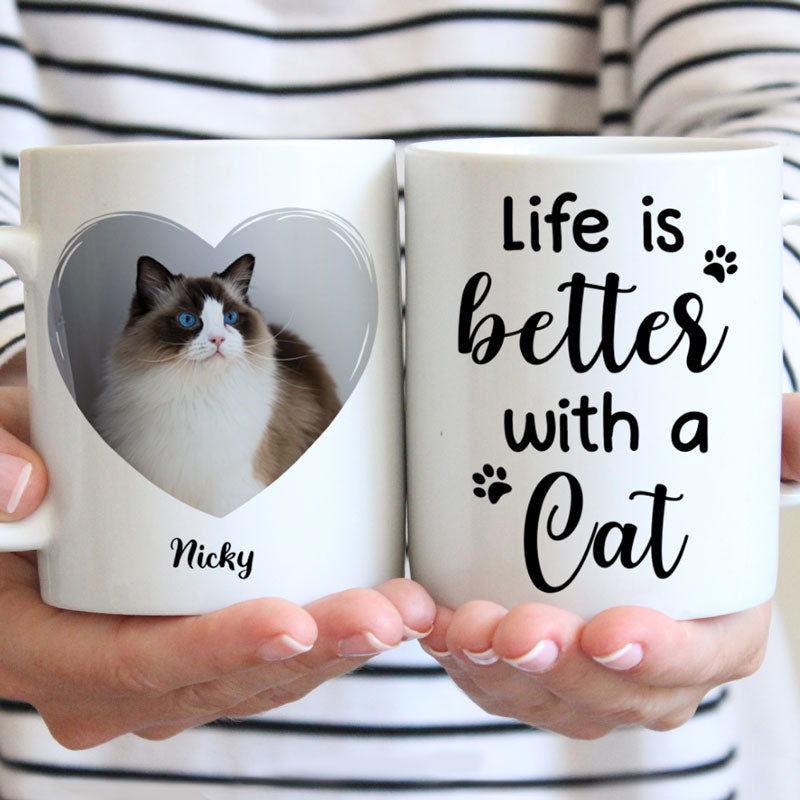 Life Is Better With Cats, Photo Mugs, Customized Mug, Personalized Gift for Cat Lovers
