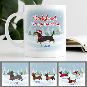 Dachshund through the snow, Personalized Coffee Mug, Custom Christmas Gift for Dog Lovers