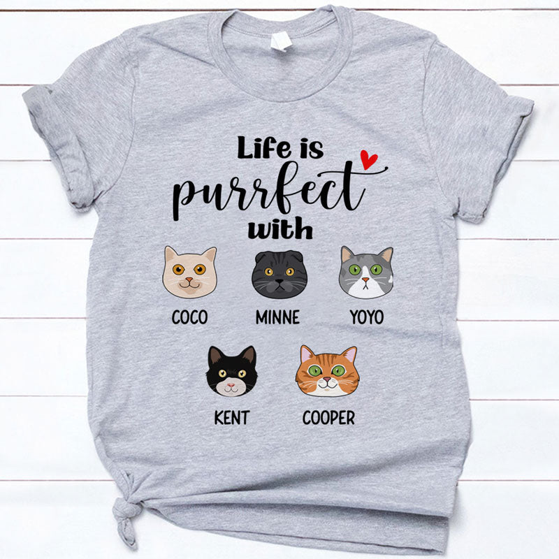 Life Is Purrfect With, Cat Face, Custom Shirt, Personalized Gifts for Cat Lovers