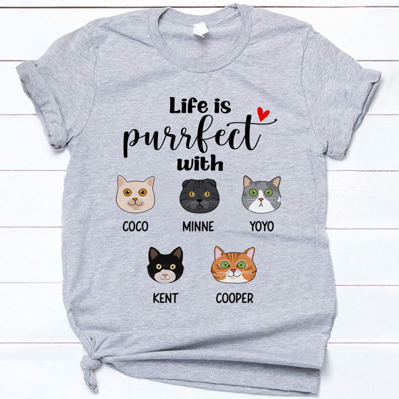 Life Is Purrfect With, Cat Face, Custom Shirt, Personalized Gifts for Cat Lovers