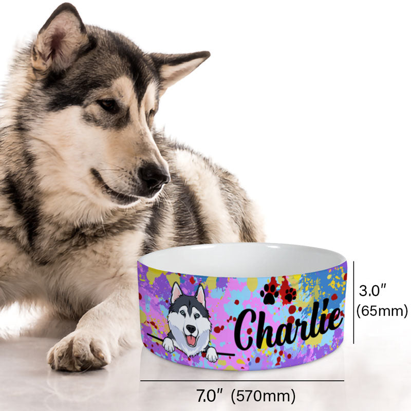 Personalized Custom Dog Bowls, Colorful Paint Splatter, Gift for