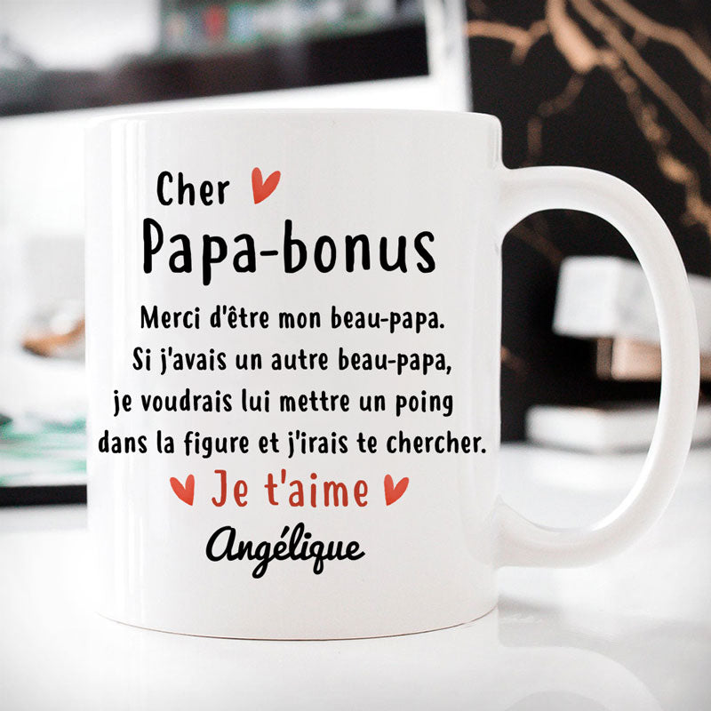 Cher Papa-bonus Merci d'être mon beau-papa, French Français, Mug Personnalisé