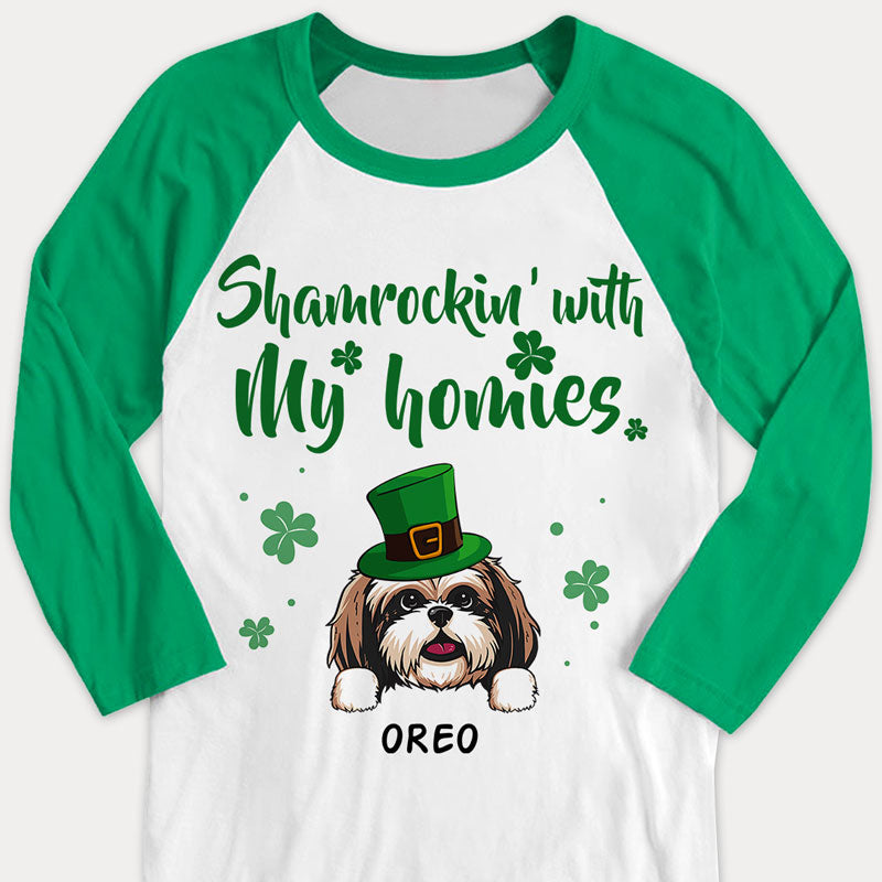 Shamrockin' With My Homies, Personalized Unisex Raglan Shirt, Gifts For Dog Lovers, St Patricks Day