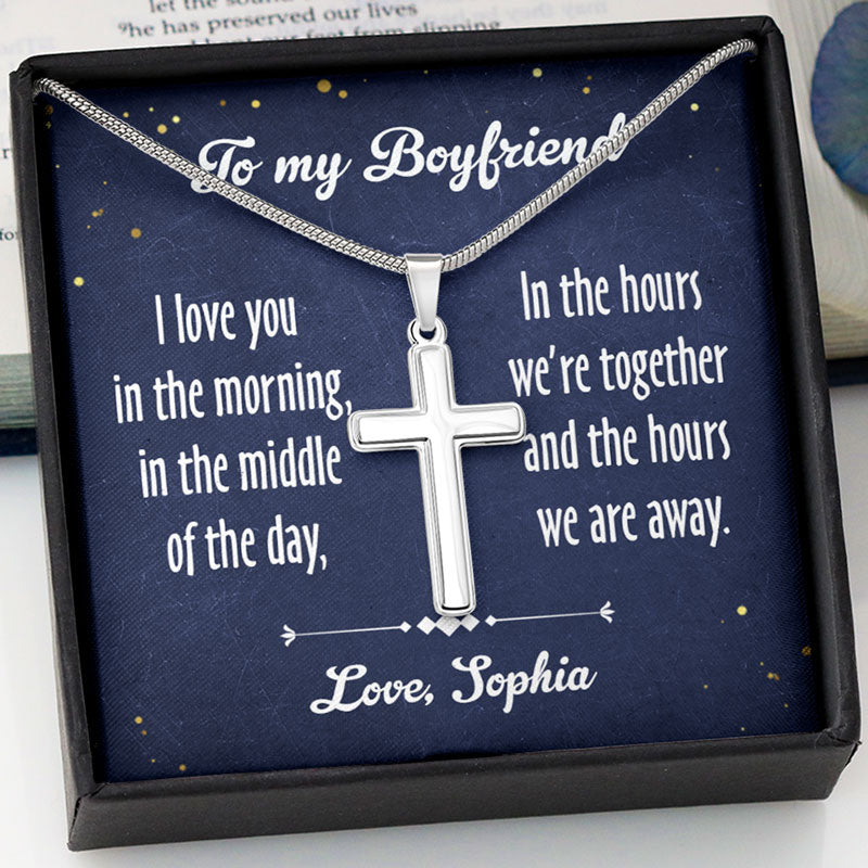 I Love You In The Morning, Personalized Cross Necklace, Gifts For Him