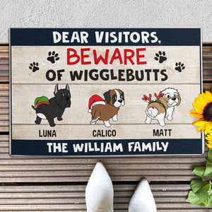 Visitors Beware Wigglebutts, Gift For Dog Lovers, Personalized Doormat, New Home Gift, Christmas Decoration