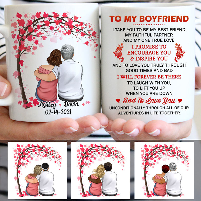 Discover To my boyfriend Promise Encourage Inspire, Couple Tree, Customized mug, Anniversary gift, Valentine's Day gift