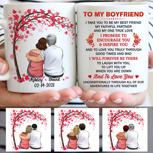 To my boyfriend Promise Encourage Inspire, Couple Tree, Customized mug, Anniversary gift, Valentine's Day gift