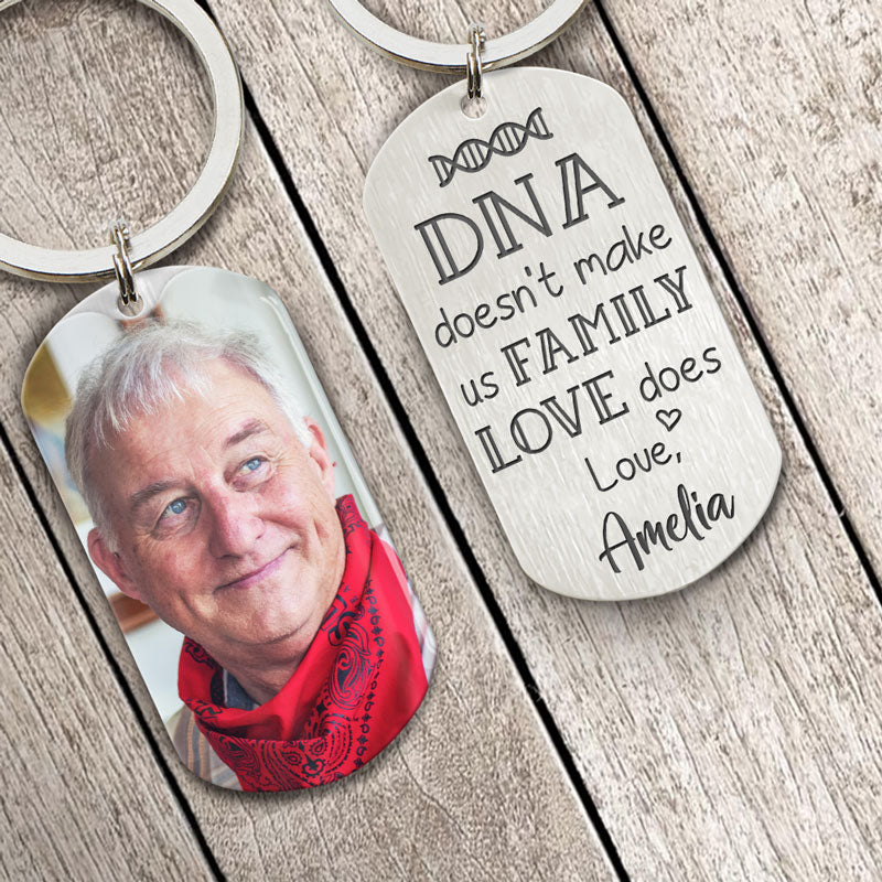 Love Makes Us Family, Personalized Keychain, Gifts For Bonus Dad, Custom Photo