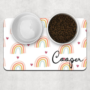 Rainbow Pattern Pet Placemat, Personalized Pet Food Mat, Custom Gifts For Pet Lovers