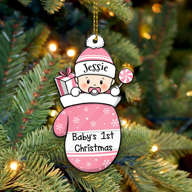Baby's First Christmas, Baby Mitten, Christmas Shaped Ornament, Custom Gift for Baby