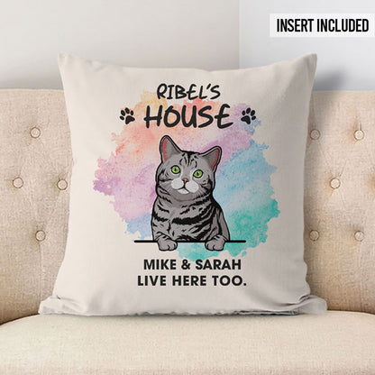 Live Here Too, Personalized Pillows, Custom Gift for Cat Lovers