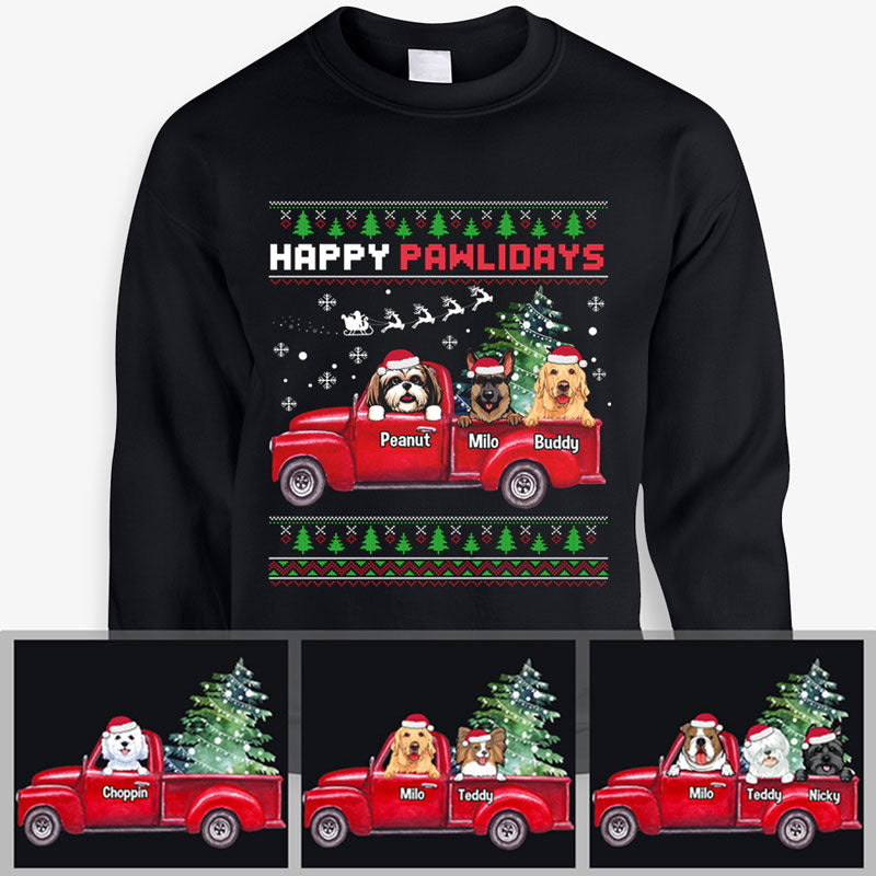 Happy Pawlidays, Personalized Custom Sweaters, T shirts, Christmas Gifts for Dog Lovers