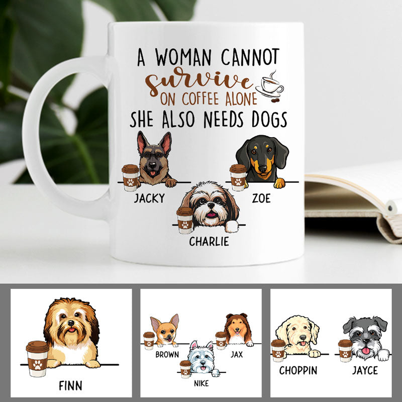 Survive on Coffee, Funny Personalized Mug, Custom Gift for Dog Lovers