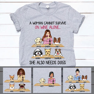 A Woman Cannot Survive, Personalized Dogs Shirt, Customized Gifts for Dog Lovers, Custom Tee