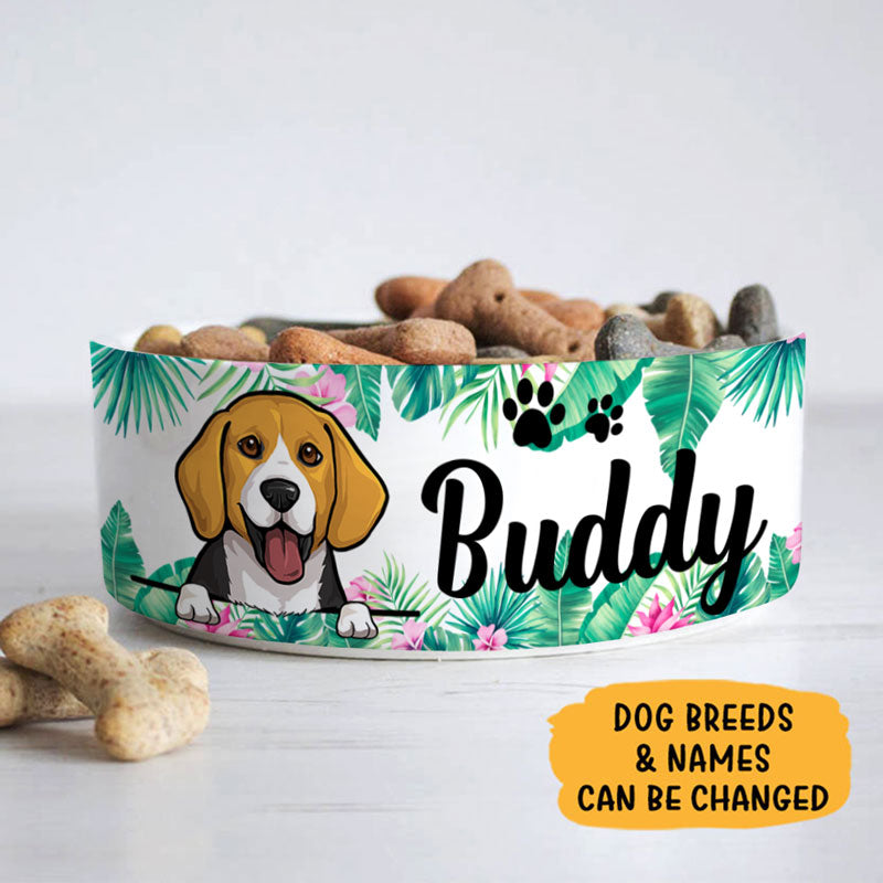 Personalized Custom Dog Bowls, Tropical, Gift for Dog Lovers