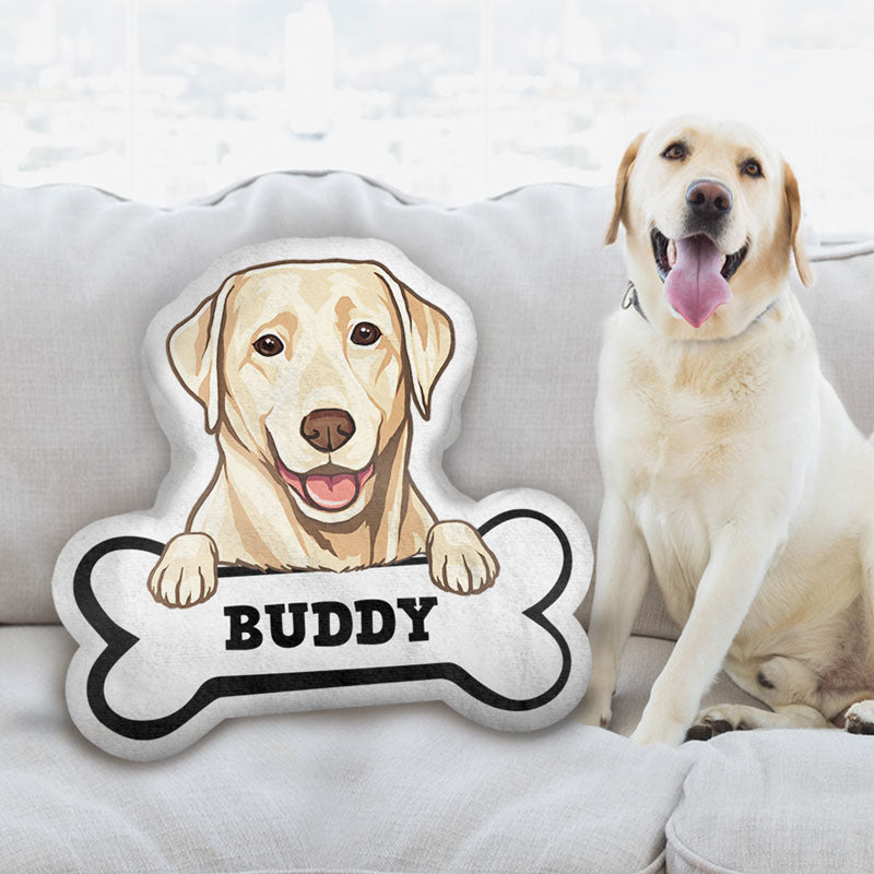 Dog With Bone Pillow, Personalized Pillow, Gift For Dog Lovers