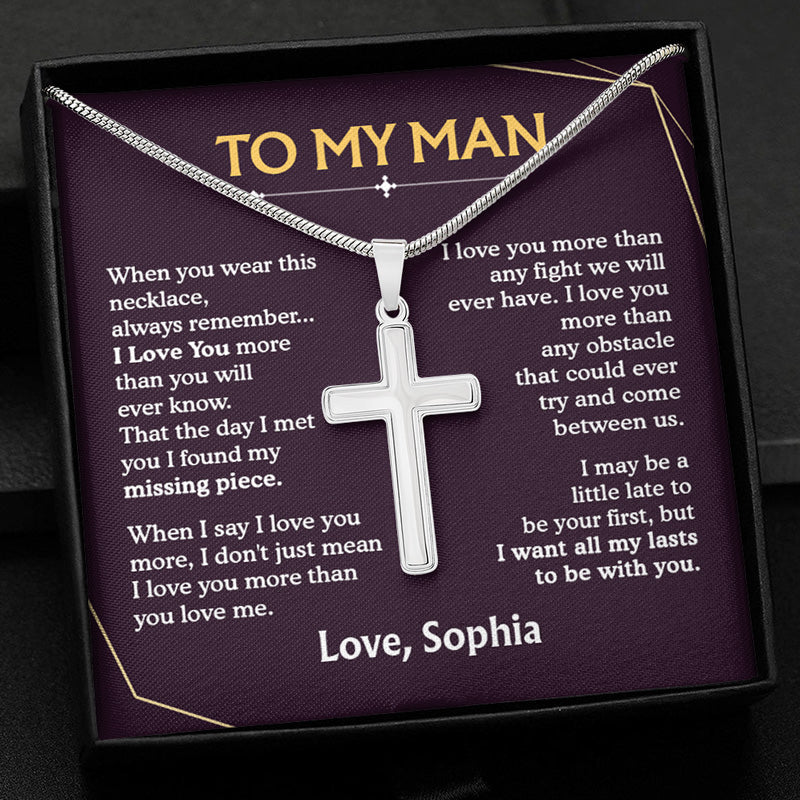 When I say I Love You More, Personalized Cross Necklace, Gifts For Him