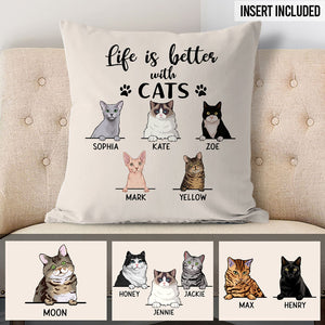 Life is Better with Cat, Personalized Pillows, Custom Gift for Cat Lovers