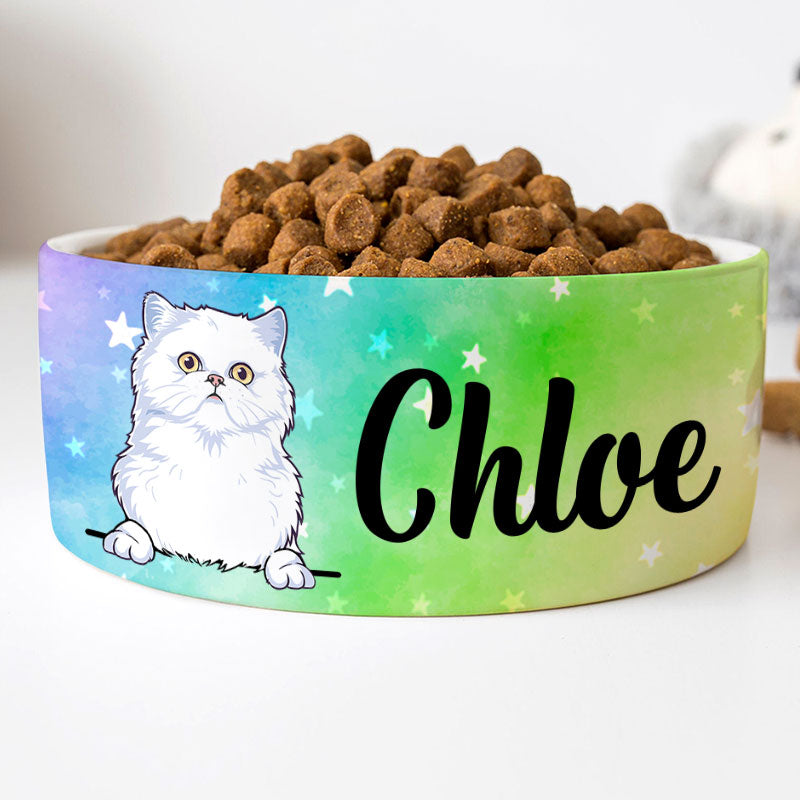 Personalized Custom Cat Bowls, Rainbow, Gift for Cat Lovers