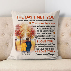 Personalized The Day I Met You Couple Pillow, Autumn Fall, Anniversary Gifts