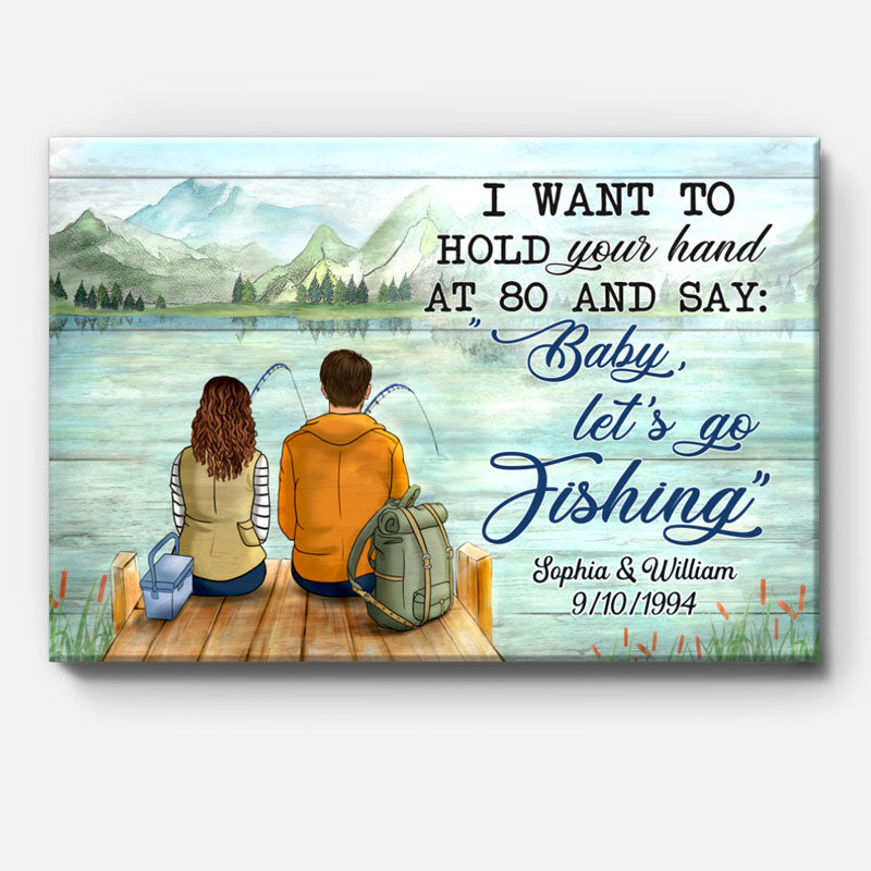 Personalized I Want To Hold Your Hand Canvas, Fishing, Premium Canvas Wall Art