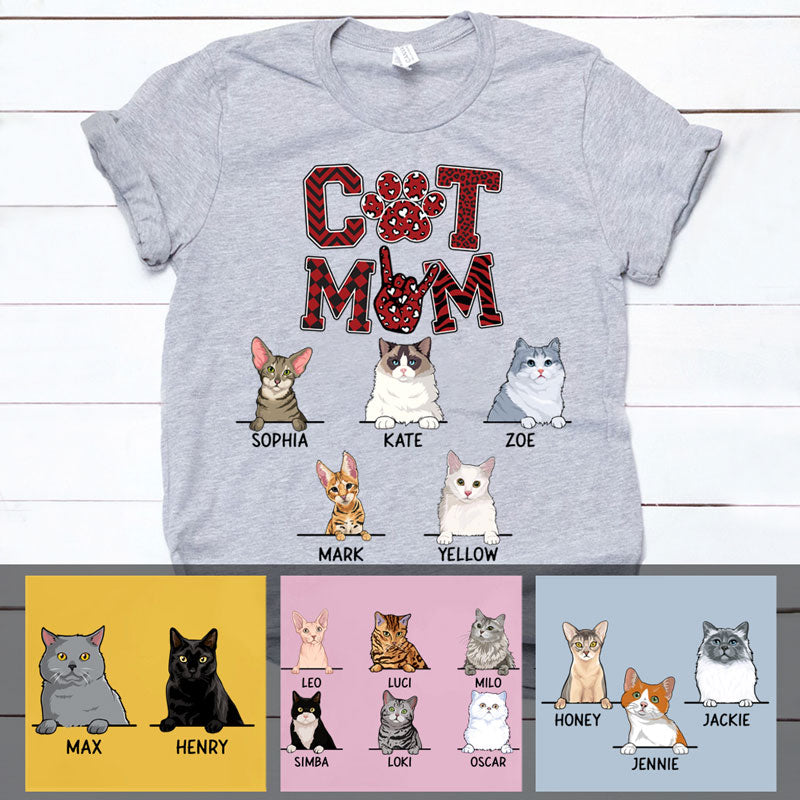 Cat Mom, Red Pattern, Custom Shirt, Personalized Gifts for Cat Lovers