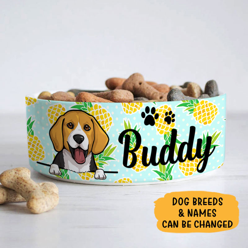 Personalized Custom Dog Bowls, Pineapple, Gift for Dog Lovers