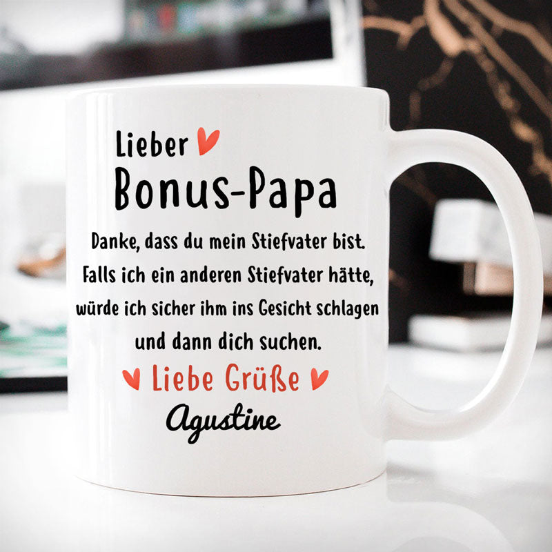 Lieber Bonus - Papa Danke Dass Du Mein Stiefvater Bist, German Deutsch, Personalisierte Tasse