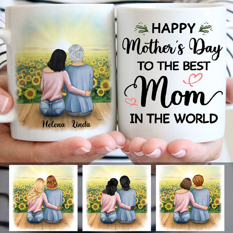 Discover Happy Mother's Day To The Best Mom In The World, Sunflower field, Customized Mugs, Personalized Mother's Day gifts