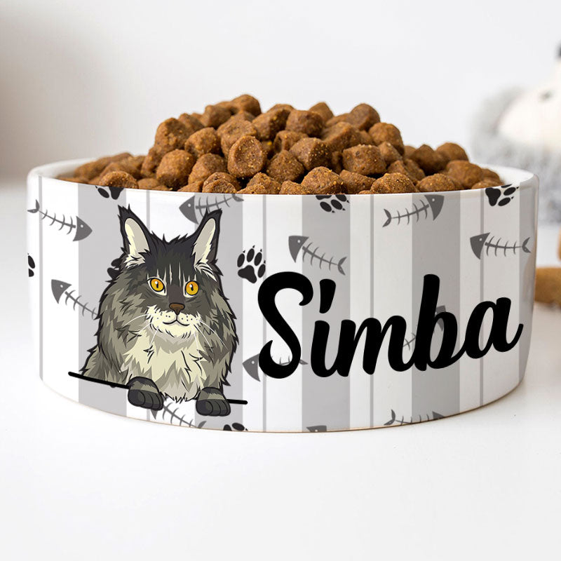 Personalized Custom Cat Bowls, Fish bone, Gift for Cat Lovers