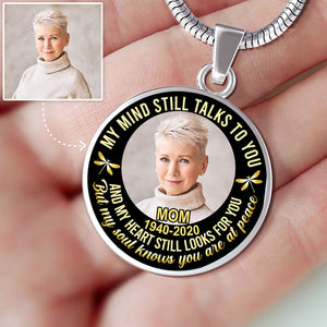 My Mind Still Talks To You, Pet Memorial, Custom Photo, Luxury Circle Necklace
