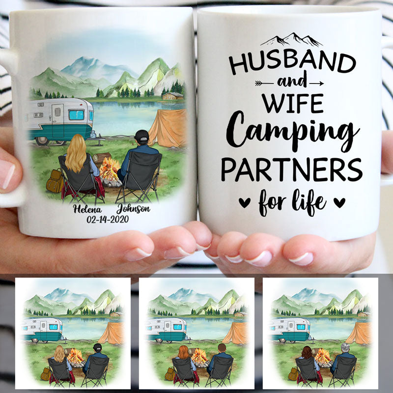 Husband And Wife Camping Partners For Life - Personalized Enamel