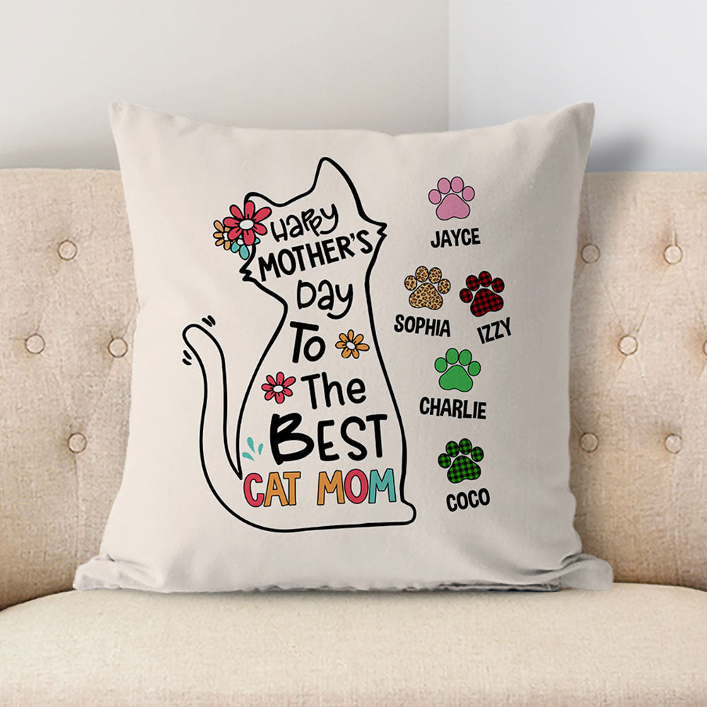 Happy Mother's Day Best Cat Mom, Personalized Pillow, Custom Gift for Cat Lovers